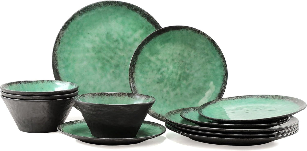 melamine-dinnerware-sets-for-4-12-pcs-plates-and-bowls-set-green