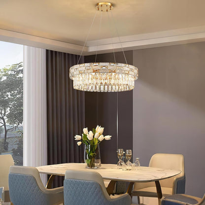 Morden Crystal Chandeliers for Dining Room 8 Lights Gold Chandelier round Crystal Chandelier Pendant Light Fixture Kitchen Island Entryway Living Room 23" D X 8.7" H7
