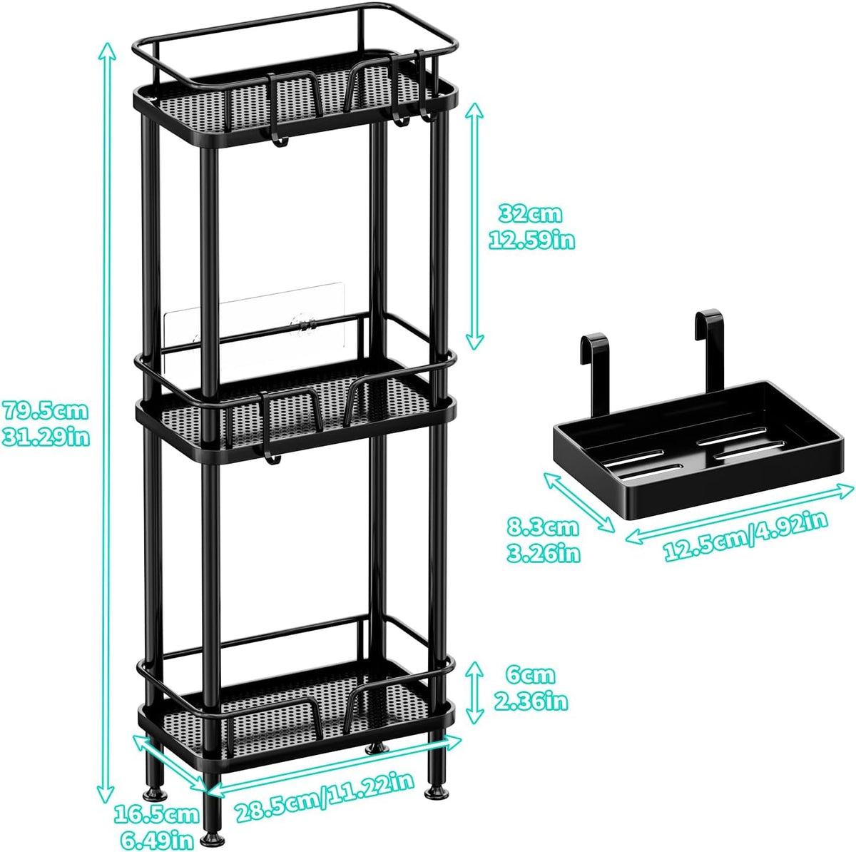 standing-corner-shower-caddy-3-tier-corner-shower-organizer-with-soap-holder-rustproof-stainless-steel-bathroom-shelf-with-4-hooks-black