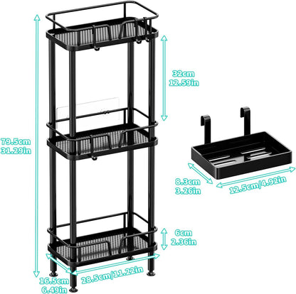 Standing Corner Shower Caddy - 3 Tier Corner Shower Organizer with Soap Holder, Rustproof Stainless Steel Bathroom Shelf with 4 Hooks, Black4