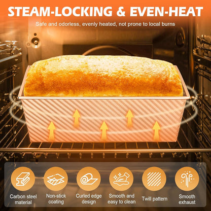 Pullman Loaf Pan with Lid, 2 Pack 2.2 LB & 1 LB Dough Capacity, Non-Stick Carbon Steel Bread Pan for Sandwich Bread and Sourdough Loaves, Square Toast Mold with Baking Tools, Gift-Ready Packaging3