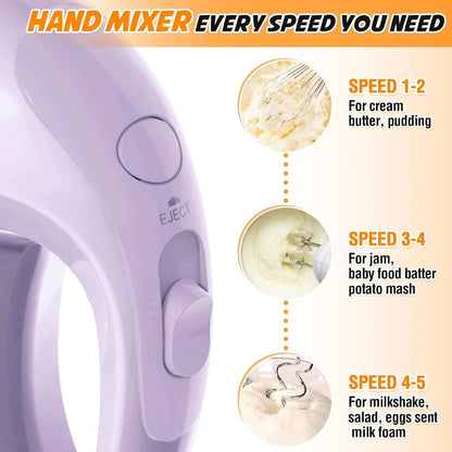 Handmixer Electric Handheld - 7 Speed Portable Kitchen Mixer Electric with 5 Stainless Steel Accessories Whisk, Food Beater for Whipping Mixing Cookies Cakes Home (CX6613-VT)4