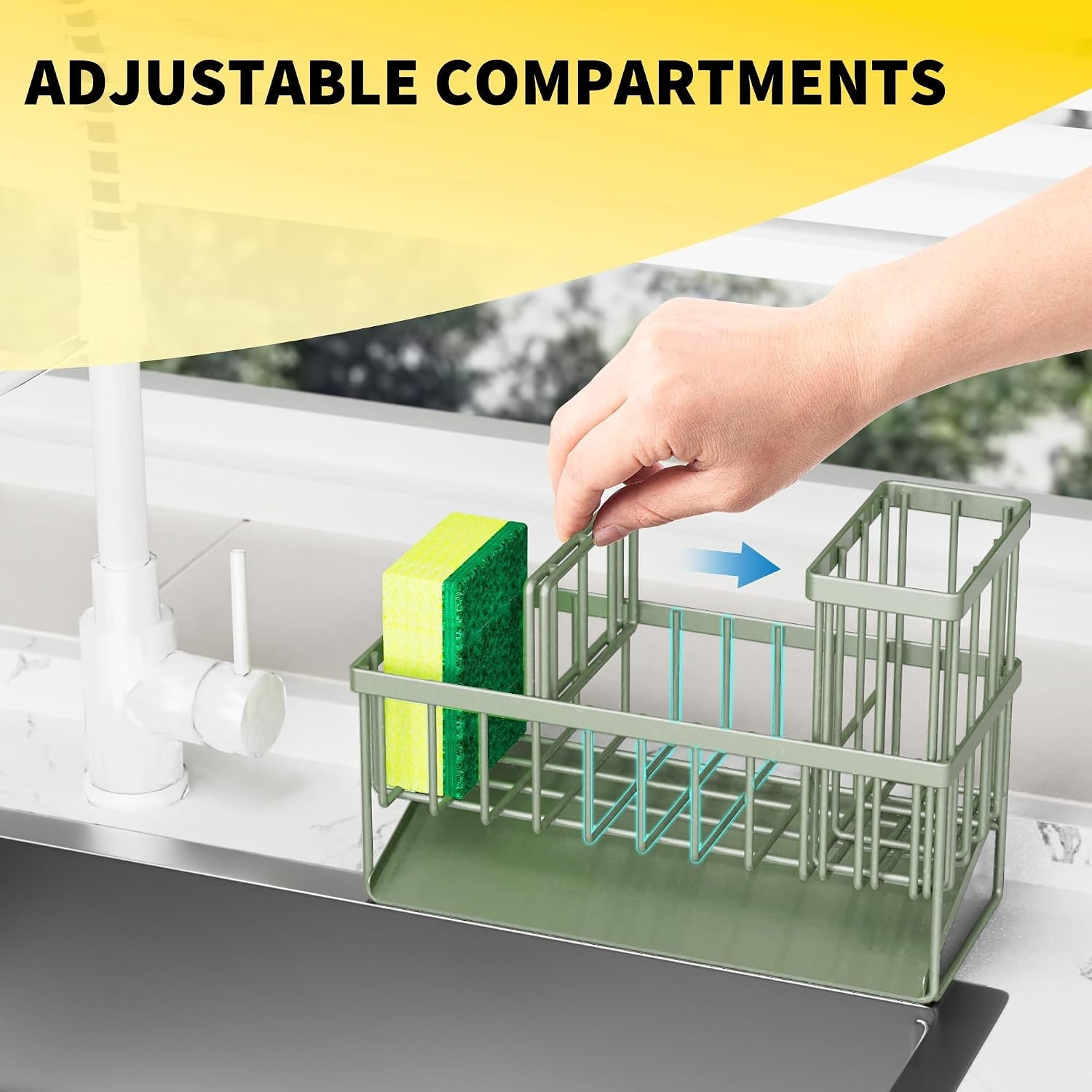 kitchen-sink-caddy-sponge-holder-for-kitchen-sink-kitchen-sink-organzier-and-storage-with-high-brush-holder-304-stainless-gadgets-sink-accessories-organizadores-de-cocina-sage-green