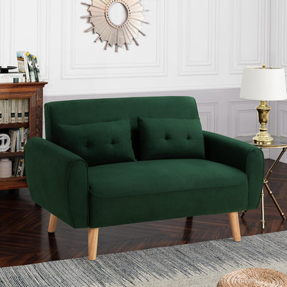 48'' Loveseat Sofa, Mid-Century Modern Upholstered Couch Deep Seat with 2 Pillows, 10" Thick Cushion with Spring, Solid Wood Frame Small Couch for Living Room, Dorms & Office, Green7
