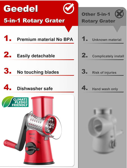 Rotary Cheese Grater Hand Crank, Cheese Shredder Vegetable Slicer5