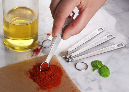 42924 Stainless Steel Mini Measuring Spoons Set, 5-Piece Small Metal Measuring Spoon Set for Spices, Baking, Cooking, Dash, Pinch, Smidgen, Drop, Tad, Silver9