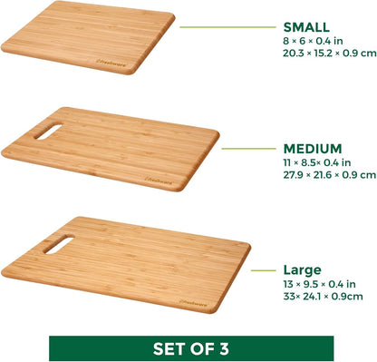 Bamboo Cutting Board Set of 3, Wooden Cutting Boards for Kitchen, Knife Friendly Food Grade Chopping Board, Lightweight with Hanging Hole for Easy Storage4