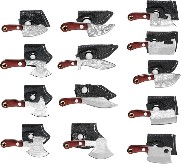 13 Pieces Mini Knifes Damascus Pocket Set Tiny Chef Stainless Steel Knife with Sheath for Bottle Opener Package Opener Box Cutter1
