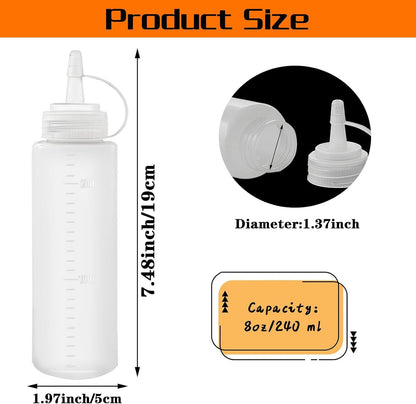 12 Pack 8 Oz Plastic Squeeze Bottles Multipurpose Squirt Bottles for Ketchup,Condiments,Bbq Sauce,Dressing,Barbecue,Grilling,Crafts,Syrup and More2