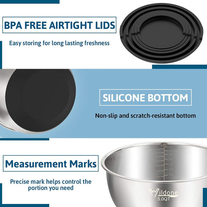 Mixing Bowls with Lids Set, Stainless Steel Mixing Bowls Set of 52