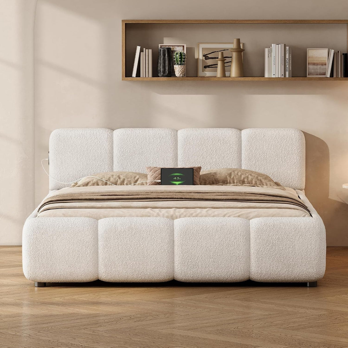 full-size-cloud-boucle-upholstered-platform-bed-frame-w-usb-ports