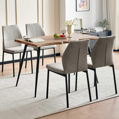 Dining Table Set for 4, Modern Wood Irregular Rectangle Dining Table, Linen Fabric Dining Chairs 4,Table and Chairs Set of 4 for Kitchen Dining Room, Light Brown2
