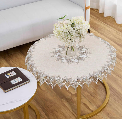 Natural Linen Decorative Lace Doily 33 Inches round Table Topper4