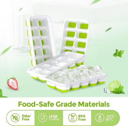 Ice Cube Tray with Lids, 4 Pack Silicone Ice Trays for Freezer | Stackable BPA & LFGB Safe, Easy Release for Kitchen, RV, Cocktail, Coffee, Soup & Food3