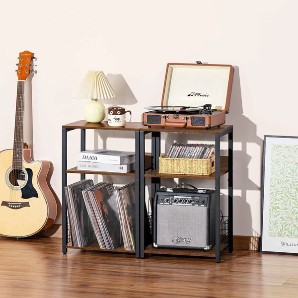 3 Tier End Table,Record Player Stand with Storage up to 100 Albums,Turntable Stand for Vinyl,Brown Records Shelf for Living Room Bedroom5