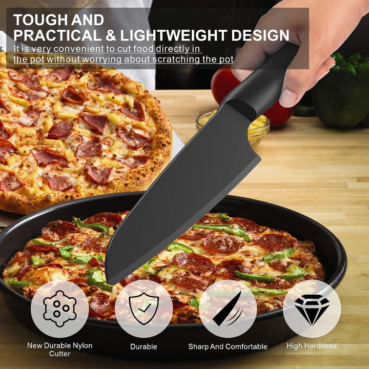 2 PCS Nylon Knife for Nonstick Pans Nylon Knife Set for Cutting Fruits, Veggies and Bread Black+2