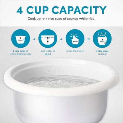 ® Corecoat Rice Cooker with Pop-Up Food Steaming Basket (4 Cups Cooked, 2 Cups Uncooked, 1 Qt)6