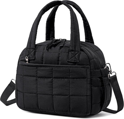 Lunch Box for Women, Quilted Insulated Lunch Bag, Puffy Lunch Tote with Adjustable Shoulder Strap for Work School Travel (Black, Regular 9L)1