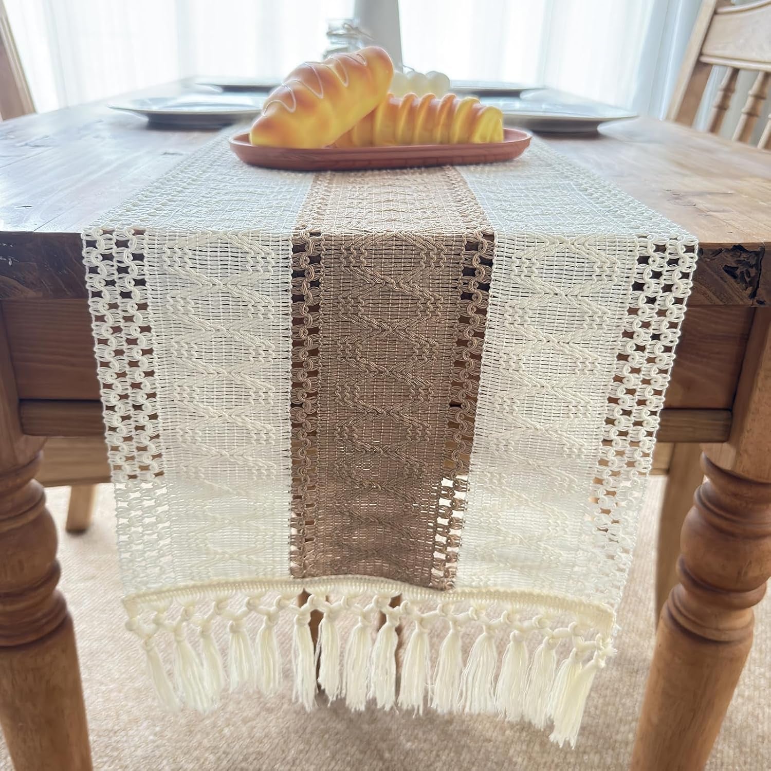 boho-table-runner-for-fall-home-decor-with-tassels-72-inches-farmhouse-rustic-cream-brown-table-runners-for-bohemian-kitchen-summer-dining-table12x72in-fringe-included