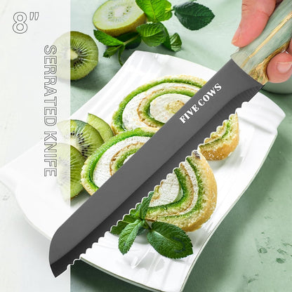 16-Piece Kitchen Knife Block Set with Cutting Board - German Stainless Steel Knives, Built-In Sharpener, Dishwasher Safe, Anti-Slip Handle - All-In-One Cutlery Set for Home/Kitchen (Cyan)8