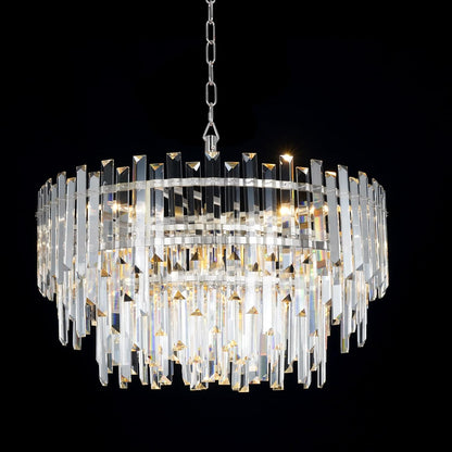 24" Modern Crystal Chandelier, 3-Tier Chrome Pendant Light with 8 Lights, Luxury K9 Crystal Ceiling Fixture for Dining Room Living Room Foyer2