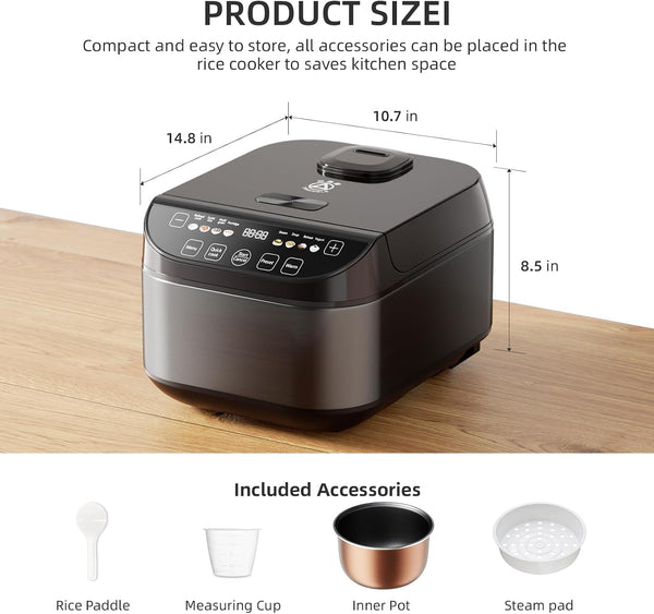 Smart Rice Cooker 6 Cups Uncooked, Fuzzy Logic Rice Maker One-Touch Cooking with Non-Stick Inner Pot, Steamer, Quick Cook, Timer, Auto Keep Warm Feature, Black2