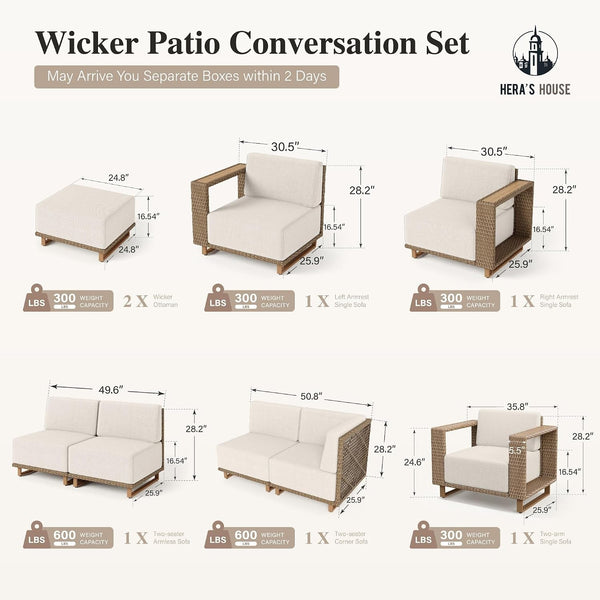 9-Piece Patio Sectional Furniture Set with 10" Thick Cushions6