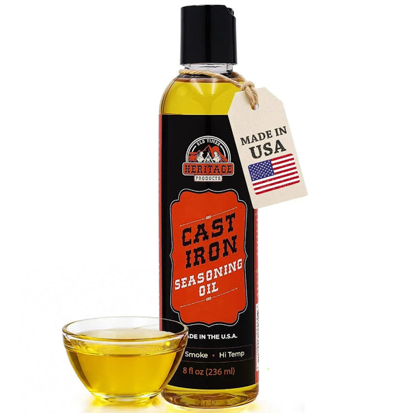 Heritage Products Cast Iron Seasoning Oil - Low-Smoke, Hi Temp All-Natural Skillet Conditioner for Dutch Oven, Griddle, Camp Grill – Cleans, Protects Cast Iron Cookware with Avocado Oil1