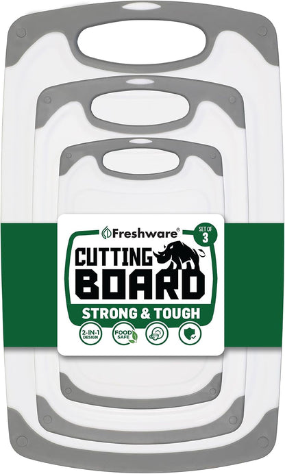 Cutting Boards for Kitchen, Chopping Board 3-Pack with Different Sizes, Juice Grooves and Non Slip Handles - Reversible, Large Cutting Board Set - Dishwasher Safe - Gray1