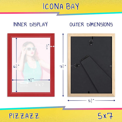 5X7 Picture Frame, Red Colored Solid Wood Scandinavian Style Frame for Photo, Pizzazz Collection7