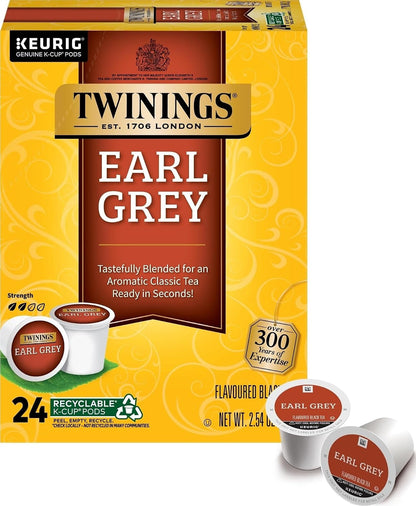 Earl Grey Black Bergamot Tea K-Cups for Keurig 24 CT Box (1 Pack) | Traditional Black Tea, Light & Citrusy, Naturally Caffeinated, 24 Keurig Pods for Single Serve-Brewers, Enjoy Hot or Iced1