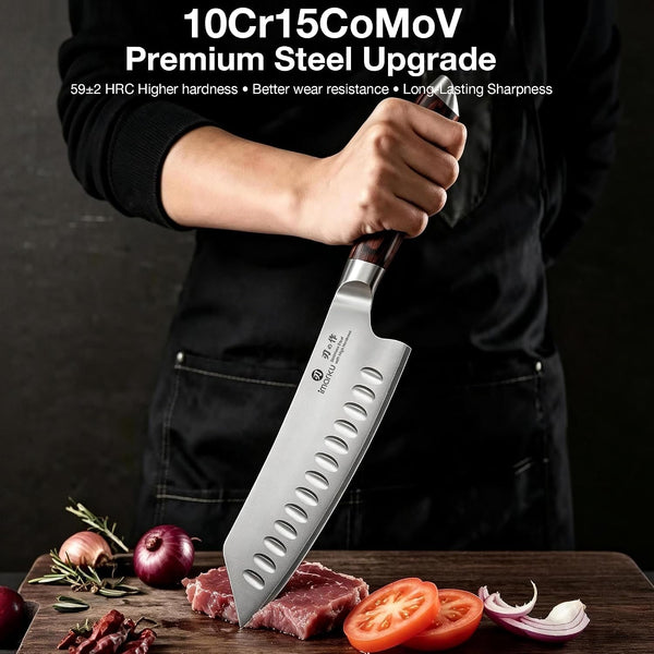 Japanese Santoku Knife 7 Inch, 10Cr15Comov 3-Layer Stainless Steel2