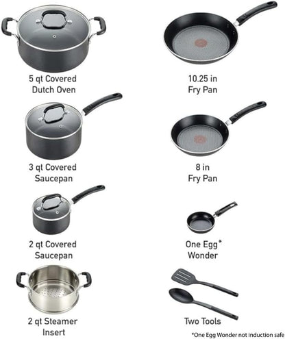 Experience Nonstick Cookware Set 12 Piece, Induction, Oven Broiler Safe 350F, Kitchen Cooking Set W/Fry Pans, Saucepan, Stockpot, Kitchen Utensils, Pots and Pans, Dishwasher Safe, Black2