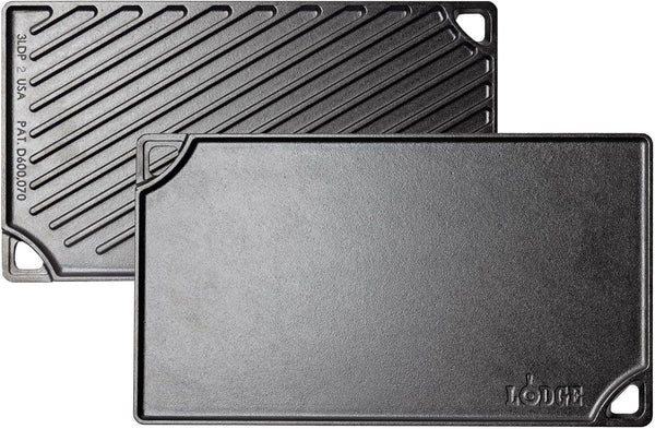 Reversible Cast Iron Grill/Griddle Pan, 16.75 X 9.5 Inches | Dual-Sided Double Burner Griddle for BBQ, Eggs, Pancakes & Burgers, Pfas-Free, Flat Top Cookware, Made in USA2