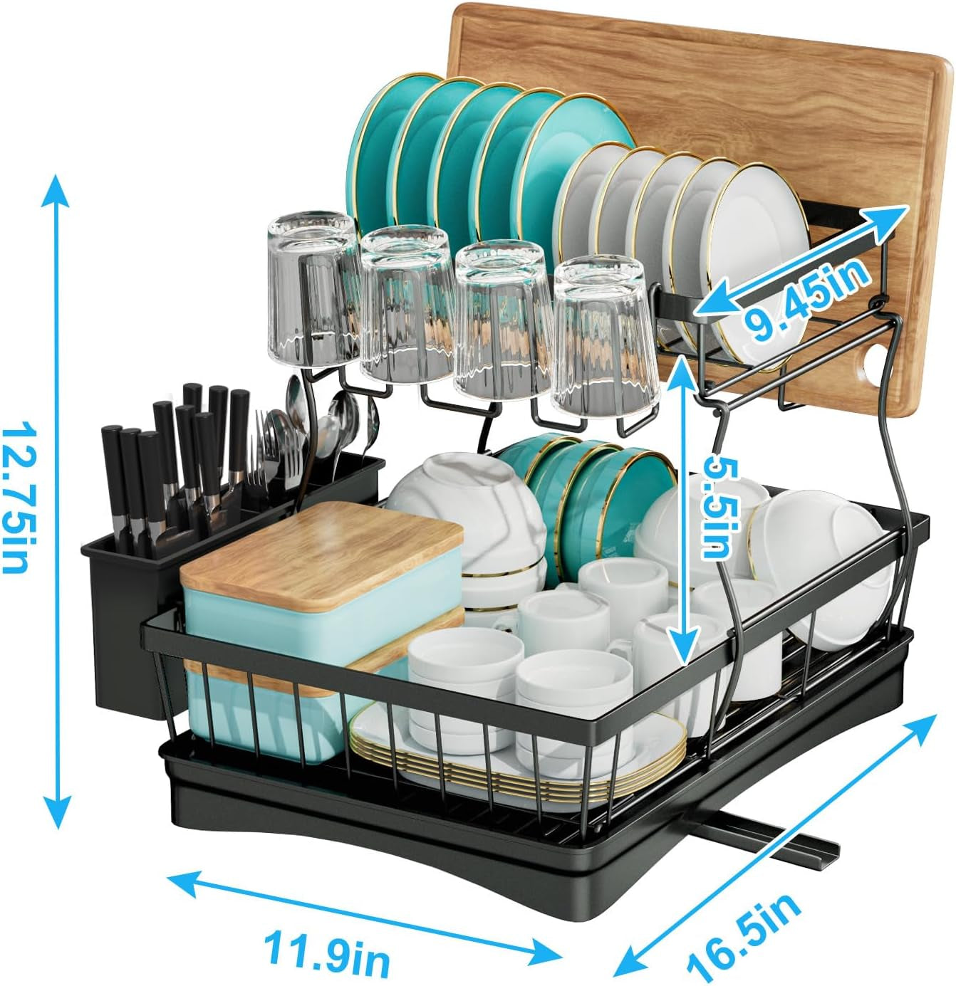 2-tier-large-dish-drying-rack-for-kitchen-counter-black