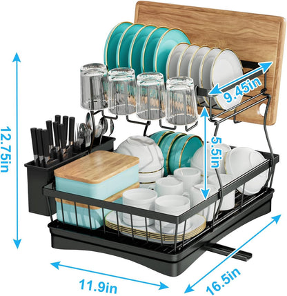 2-Tier Large Dish Drying Rack for Kitchen Counter, Black3