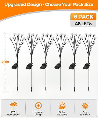 6 Pack Solar Garden Lights 48 LED, Solar Lights Outdoor Waterproof IP65, Decorative Garden Lights Solar Powered for Yard Patio Pathway Decor, outside Fairy Firefly Lights Garden Gifts9