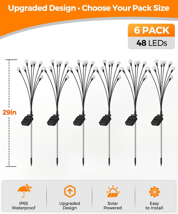 6 Pack Solar Garden Lights 48 LED, Solar Lights Outdoor Waterproof IP65, Decorative Garden Lights Solar Powered for Yard Patio Pathway Decor, outside Fairy Firefly Lights Garden Gifts9