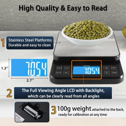Large Kitchen Scale 0.1G/0.001Oz High Precision, 11Lb Bakery Scale | % Percentage Function, USB Rechargeable, Full-View Angle LCD with Backlight, Stainless Steel Pan6