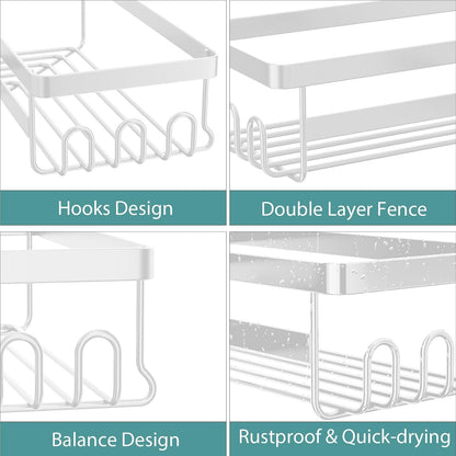 Corner Shower Caddy, Adhesive Shower Organizer with Hooks3
