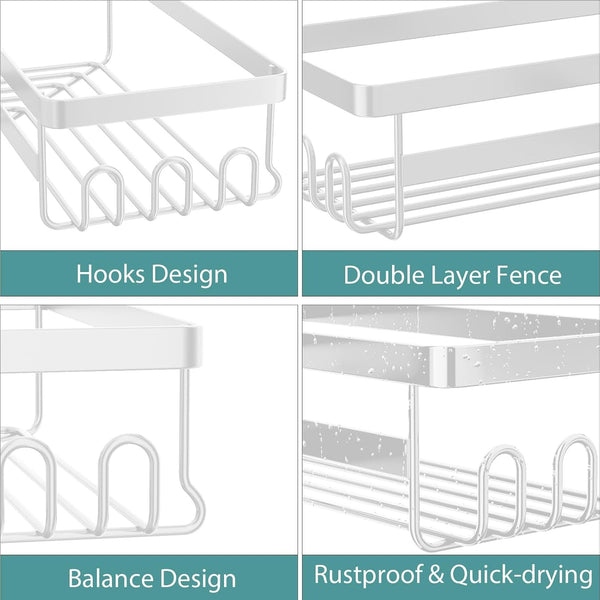 Corner Shower Caddy, Adhesive Shower Organizer with Hooks3