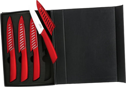 8-Piece Ceramic Steak Knife Set with Metallic Red Handle and White Blade | 8-Piece1