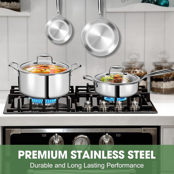 3 Ply Stainless Steel 11-Piece Cookware Set with Lids, Pots and Pans Kitchen Set, Non-Toxic, Induction, Oven, Dishwasher Safe, Professional Chef Quality3