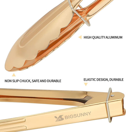 9 Inch Kitchen Food Tongs for Cooking and Serving- Aluminum - Set of 3 (Gold-Plated)3