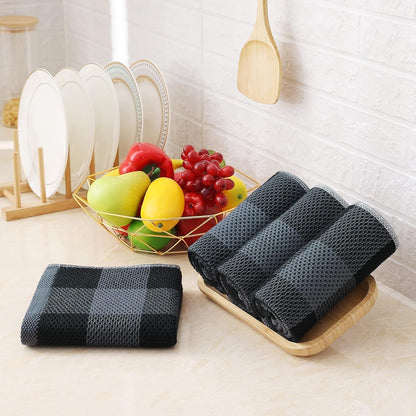 Kitchen Towels and Dishcloths Set, Set of 8, Black & Grey8