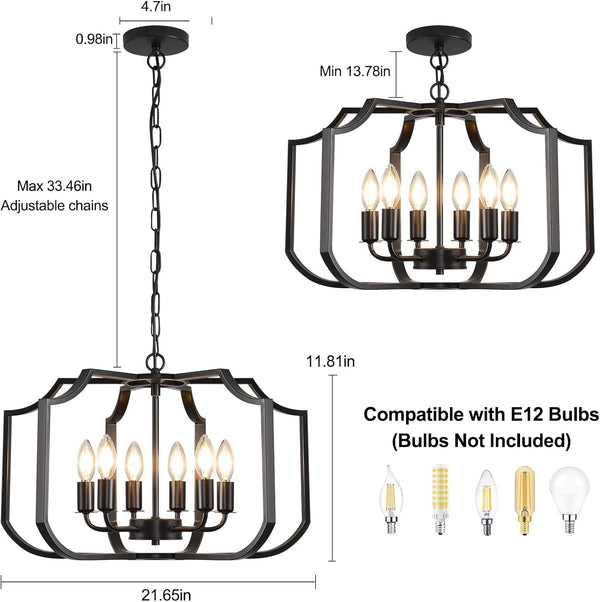 21.6" Black Chandelier, 6-Light Geometric Dining Room Fixture, Modern Metal Chandelier Lighting for Farmhouse Living Room, Bedroom, Entryway, Kitchen Island2