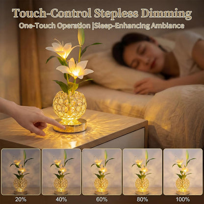 Stargazer Lily Crystal Table Lamp, Rechargeable Touch Flowers Lamp4