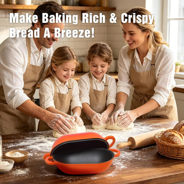 5 QT Enameled Cast Iron Sourdough Bread Oven, Loaf Pan with Lid | Oval Dutch Oven for Homemade Sourdough Bread Baking, Oven Safe up to 500°F, Meatloaf Pan with Dome Lid, Orange2