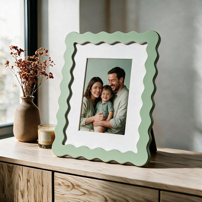 5X7 Cute Picture Frame, Wavy Curved Photo Frame with 4X6 Mat and Real Glass, Unique Funky Frame for Table and Wall Display, Home Office Desk Decoration Art, Gift (5X7, Sage Green)6