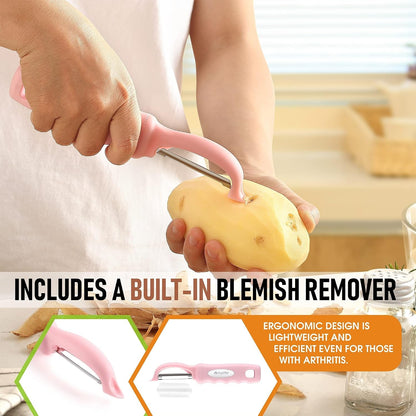 Stainless Steel Swivel Peeler & 4 Sided Handheld Box Grater, XL Size - 2 Product Bundle - Pink Lemonade4